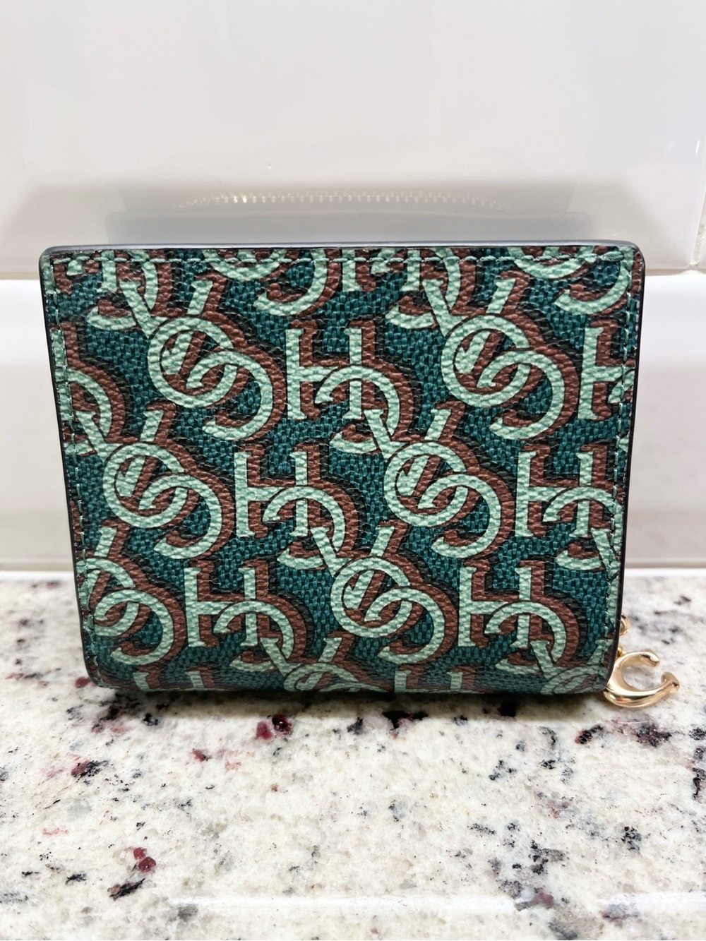 Coach Monogram Green Bi-fold Wallet EUC